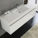 Mezzo 60" White Wall Hung Single Sink Modern Bathroom Cabinet w/ Integrated Sink