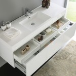 Mezzo 60" White Wall Hung Single Sink Modern Bathroom Cabinet w/ Integrated Sink