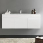Mezzo 60" White Wall Hung Single Sink Modern Bathroom Cabinet w/ Integrated Sink