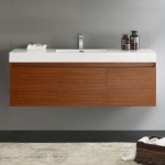 Mezzo 60" Teak Wall Hung Single Sink Modern Bathroom Cabinet w/ Integrated Sink