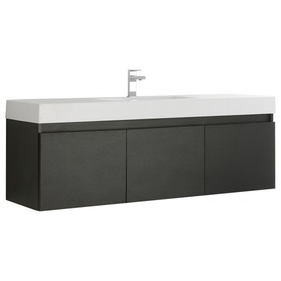 Mezzo 60" Black Wall Hung Single Sink Modern Bathroom Cabinet w/ Integrated Sink