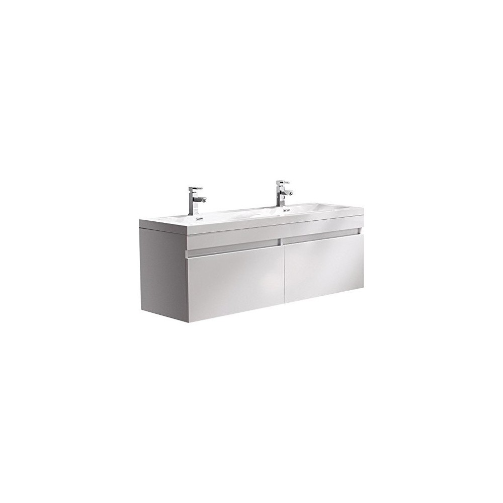 Fresca Largo 57"White Modern Double Sink Bathroom Cabinet w/ Integrated Sinks