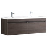Largo 57" Gray Oak Modern Double Sink Bathroom Cabinet w/ Integrated Sinks