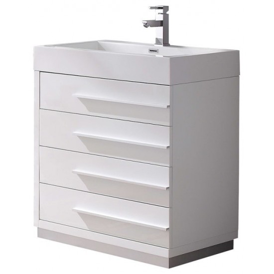 Fresca Livello 30" White Modern Bathroom Cabinet w/ Integrated Sink