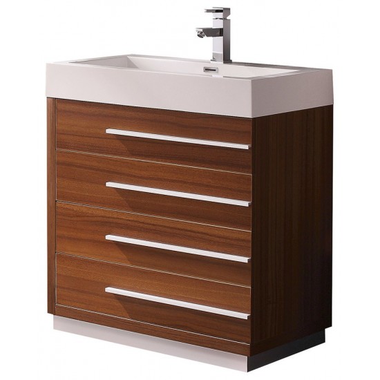 Fresca Livello 30" Teak Modern Bathroom Cabinet w/ Integrated Sink