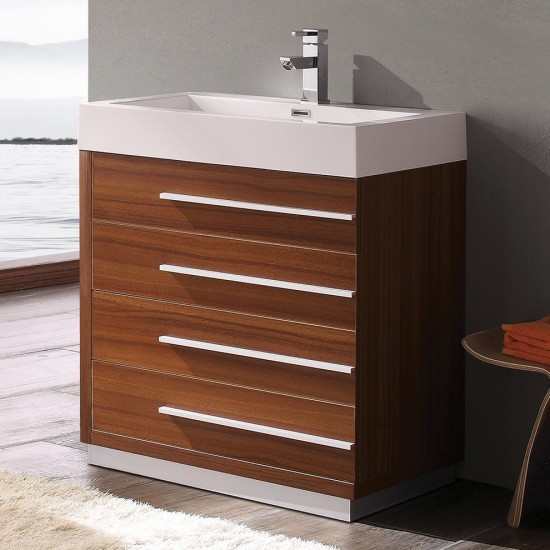 Fresca Livello 30" Teak Modern Bathroom Cabinet w/ Integrated Sink