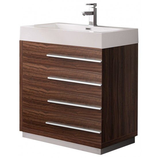 Fresca Livello 30" Walnut Modern Bathroom Cabinet w/ Integrated Sink