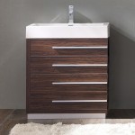 Fresca Livello 30" Walnut Modern Bathroom Cabinet w/ Integrated Sink