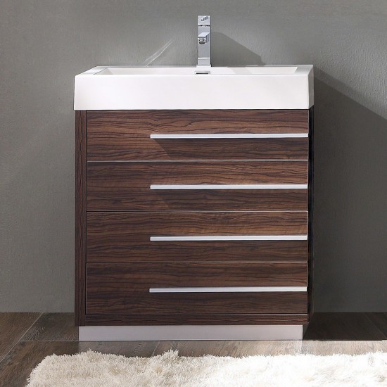 Fresca Livello 30" Walnut Modern Bathroom Cabinet w/ Integrated Sink