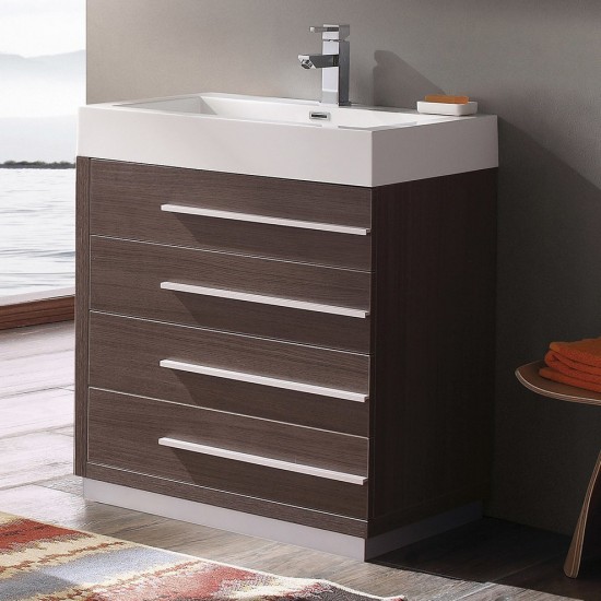 Fresca Livello 30" Gray Oak Modern Bathroom Cabinet w/ Integrated Sink