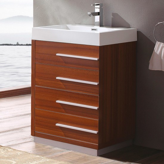 Fresca Livello 24" Teak Modern Bathroom Cabinet w/ Integrated Sink