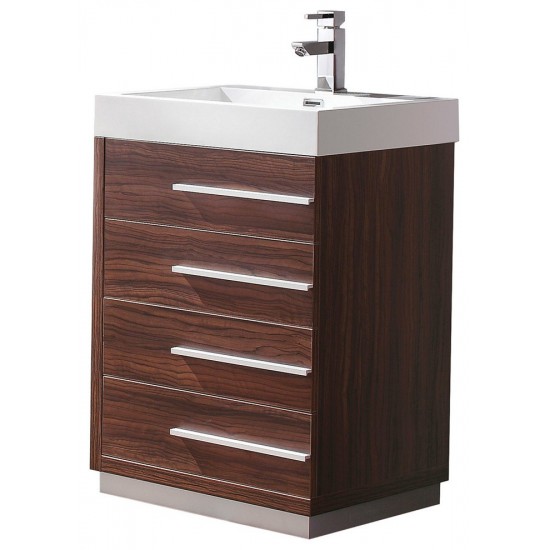 Fresca Livello 24" Walnut Modern Bathroom Cabinet w/ Integrated Sink