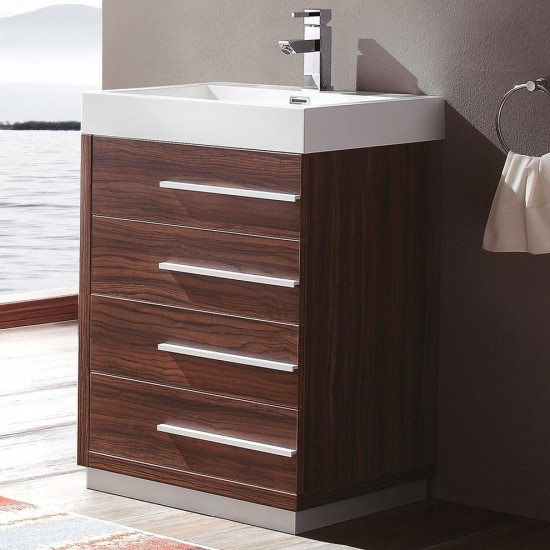 Fresca Livello 24" Walnut Modern Bathroom Cabinet w/ Integrated Sink