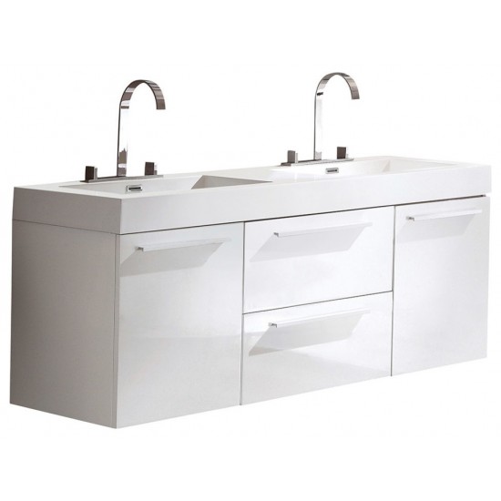 Fresca Opulento 54" White Modern Double Sink Cabinet w/ Integrated Sinks