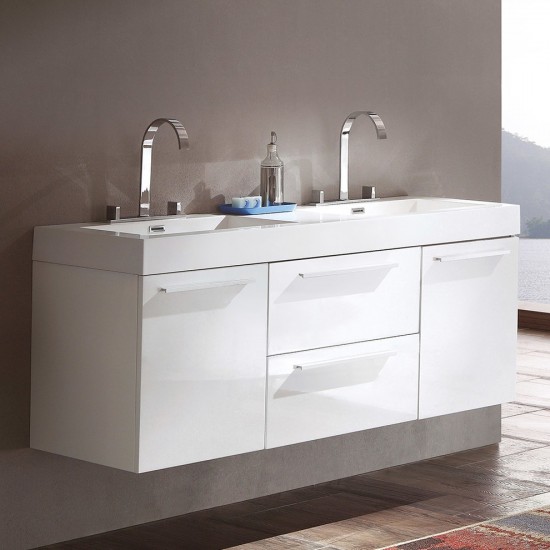 Fresca Opulento 54" White Modern Double Sink Cabinet w/ Integrated Sinks