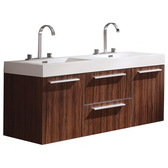 Fresca Opulento 54" Walnut Modern Double Sink Cabinet w/ Integrated Sinks