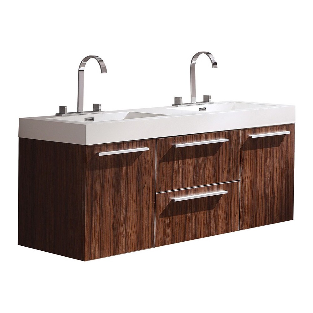 Fresca Opulento 54" Walnut Modern Double Sink Cabinet w/ Integrated Sinks