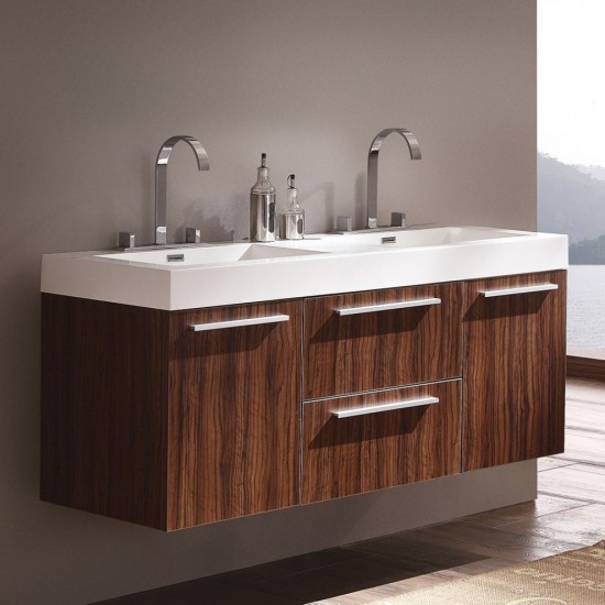 Fresca Opulento 54" Walnut Modern Double Sink Cabinet w/ Integrated Sinks