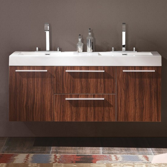 Fresca Opulento 54" Walnut Modern Double Sink Cabinet w/ Integrated Sinks