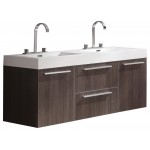 Opulento 54" Gray Oak Modern Double Sink Bathroom Cabinet w/ Integrated Sinks