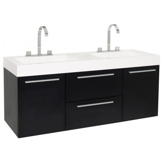 Opulento 54" Black Modern Double Sink Bathroom Cabinet w/ Integrated Sinks