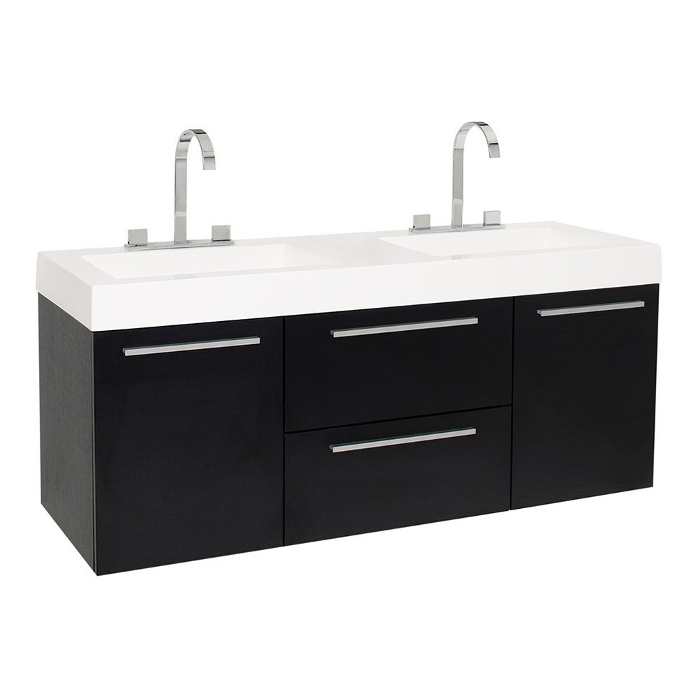 Opulento 54" Black Modern Double Sink Bathroom Cabinet w/ Integrated Sinks