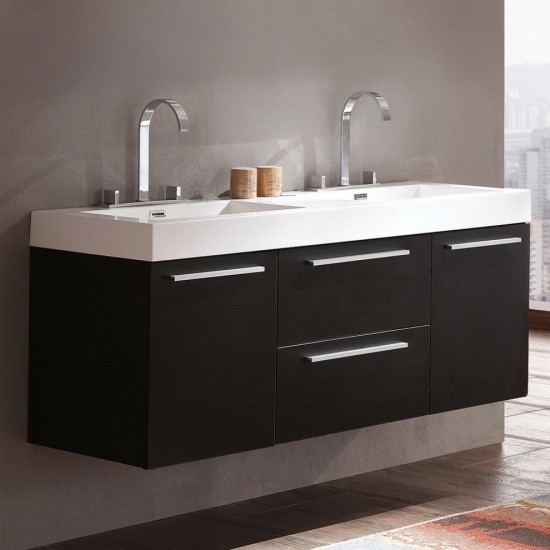 Opulento 54" Black Modern Double Sink Bathroom Cabinet w/ Integrated Sinks