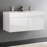 Mezzo 48" White Wall Hung Double Sink Modern Bathroom Cabinet w/ Integrated Sink