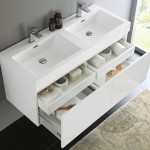 Mezzo 48" White Wall Hung Double Sink Modern Bathroom Cabinet w/ Integrated Sink