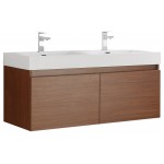 Mezzo 48" Teak Wall Hung Double Sink Modern Bathroom Cabinet w/ Integrated Sink