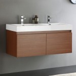 Mezzo 48" Teak Wall Hung Double Sink Modern Bathroom Cabinet w/ Integrated Sink