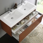 Mezzo 48" Teak Wall Hung Double Sink Modern Bathroom Cabinet w/ Integrated Sink