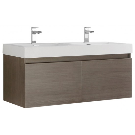 Mezzo 48 Gray Oak Wall Hung Double Sink Bathroom Cabinet w/ Integrated Sink