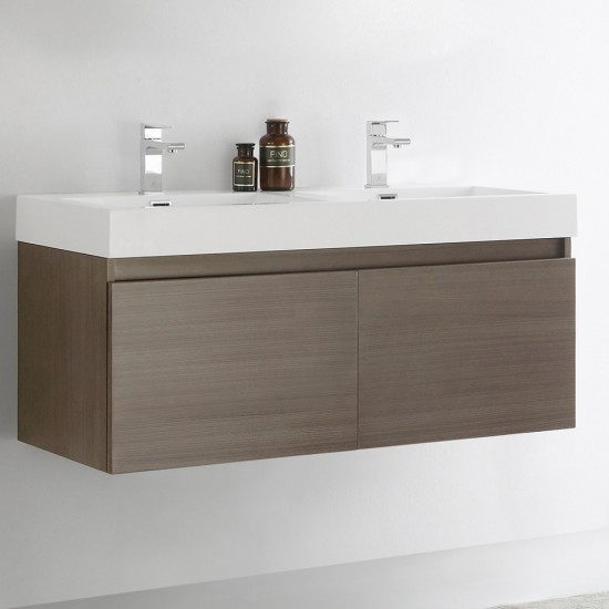 Mezzo 48 Gray Oak Wall Hung Double Sink Bathroom Cabinet w/ Integrated Sink