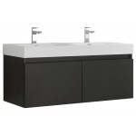 Mezzo 48" Black Wall Hung Double Sink Modern Bathroom Cabinet w/ Integrated Sink