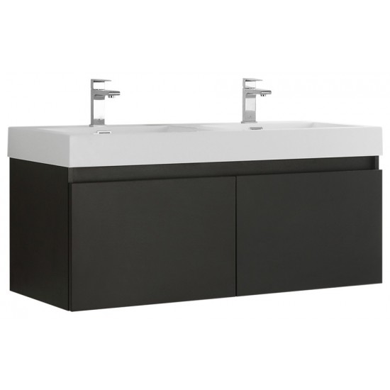 Mezzo 48" Black Wall Hung Double Sink Modern Bathroom Cabinet w/ Integrated Sink