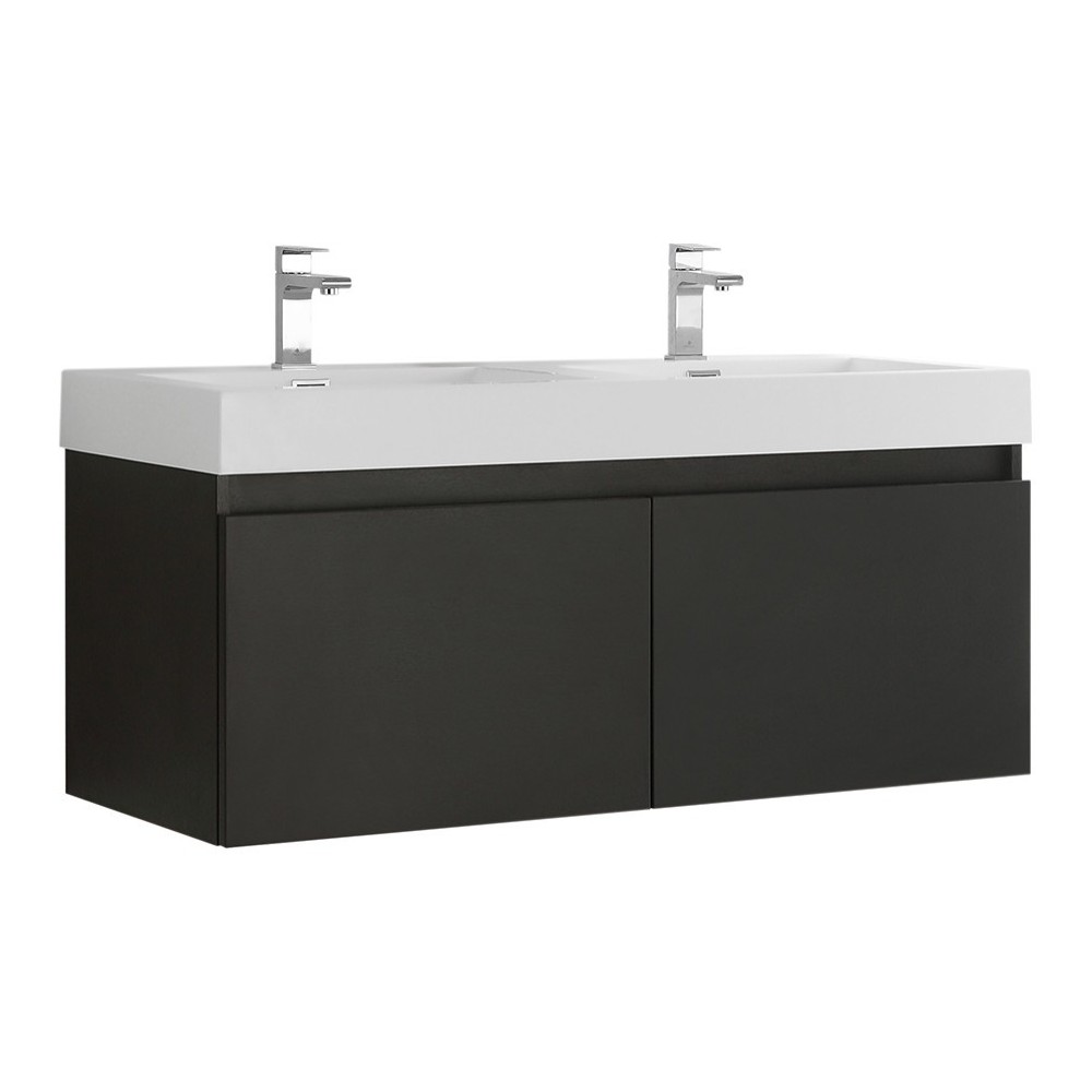 Mezzo 48" Black Wall Hung Double Sink Modern Bathroom Cabinet w/ Integrated Sink