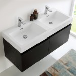 Mezzo 48" Black Wall Hung Double Sink Modern Bathroom Cabinet w/ Integrated Sink