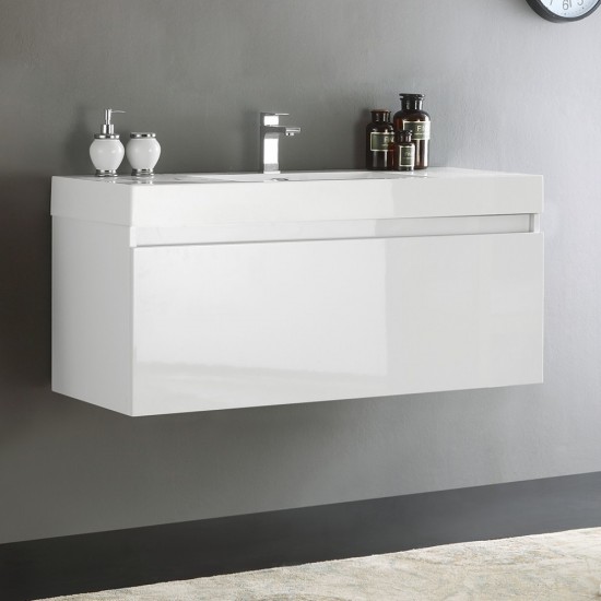 Fresca Mezzo 48" White Wall Hung Modern Bathroom Cabinet w/ Integrated Sink