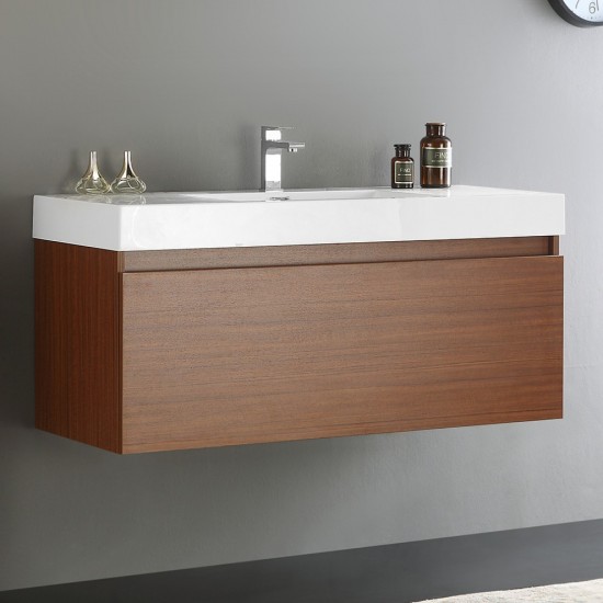 Fresca Mezzo 48" Teak Wall Hung Modern Bathroom Cabinet w/ Integrated Sink