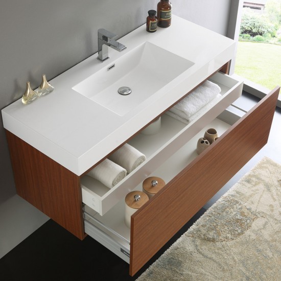 Fresca Mezzo 48" Teak Wall Hung Modern Bathroom Cabinet w/ Integrated Sink