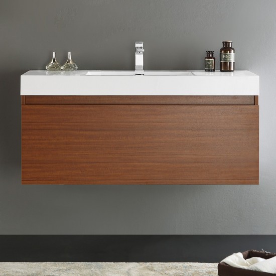 Fresca Mezzo 48" Teak Wall Hung Modern Bathroom Cabinet w/ Integrated Sink