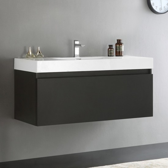 Fresca Mezzo 48" Black Wall Hung Modern Bathroom Cabinet w/ Integrated Sink