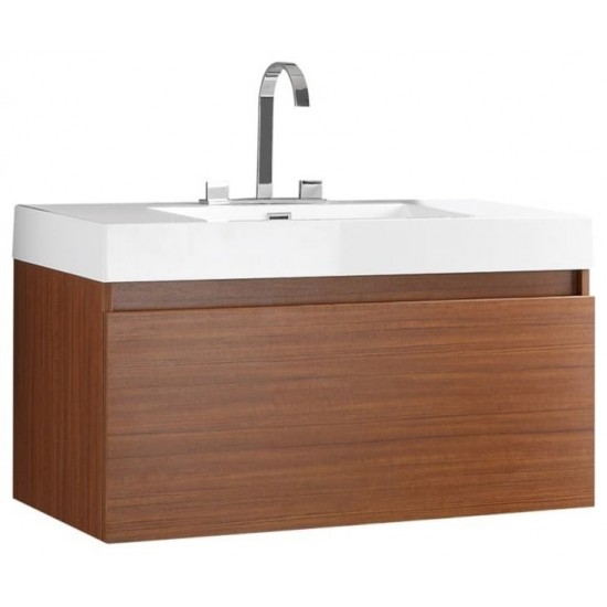 Fresca Mezzo 39" Teak Modern Bathroom Cabinet w/ Integrated Sink