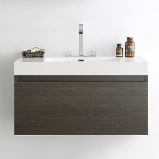 Fresca Mezzo 39" Gray Oak Modern Bathroom Cabinet w/ Integrated Sink