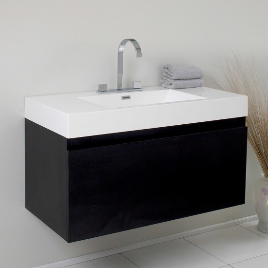 Fresca Mezzo 39" Black Modern Bathroom Cabinet w/ Integrated Sink