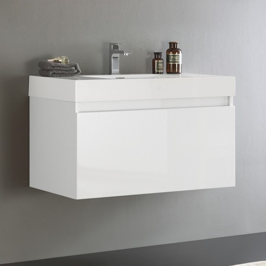 Fresca Mezzo 36" White Wall Hung Modern Bathroom Cabinet w/ Integrated Sink