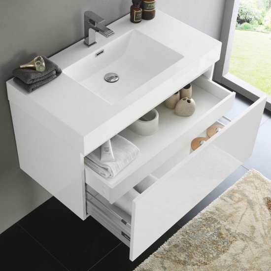 Fresca Mezzo 36" White Wall Hung Modern Bathroom Cabinet w/ Integrated Sink