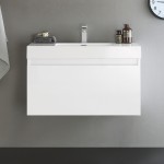 Fresca Mezzo 36" White Wall Hung Modern Bathroom Cabinet w/ Integrated Sink