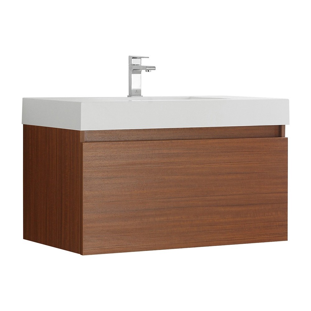 Fresca Mezzo 36" Teak Wall Hung Modern Bathroom Cabinet w/ Integrated Sink